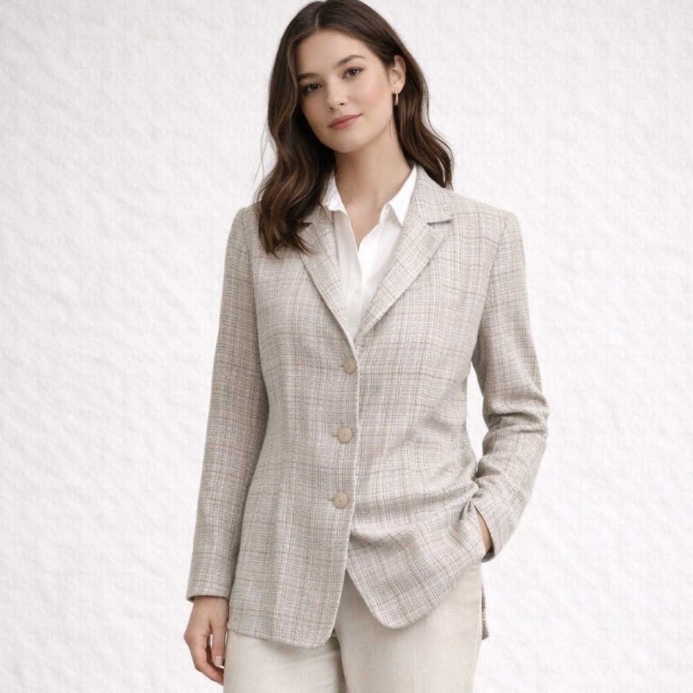 Vintage Norton Petites Silk Linen Blazer 10P Plaid Jacket Petite Cottagecore